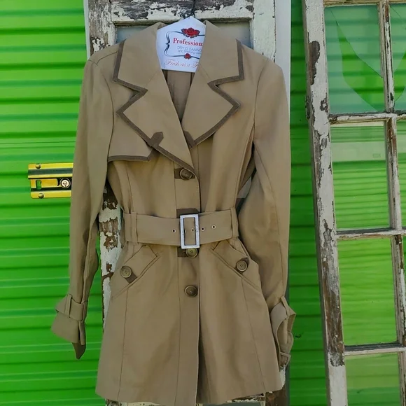 MaxMara Classics Khaki Mini Spy Trench coat, Melania Style Trench Wrap coat S/M - Picture 6 of 14